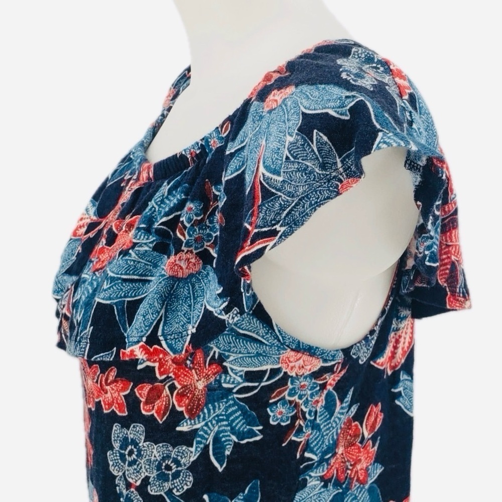 J. Jill Navy Floral Linen Flutter Sleeve Top - Petite M - Picture 4 of 8